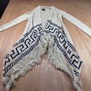 rue21 Open Front Fringe Geometric Cardigan Women’s XS Winter Layer Neutral